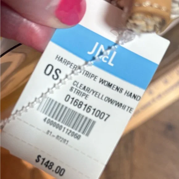 NWT J.McLaughlin Harper Clear Yellow Stripe Tote Stadium Beach Bag Rope - Picture 3 of 12